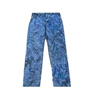 Wild Fable Jeans Womens Sz 2 Graffiti Print Super High Rise Straight Button Fly